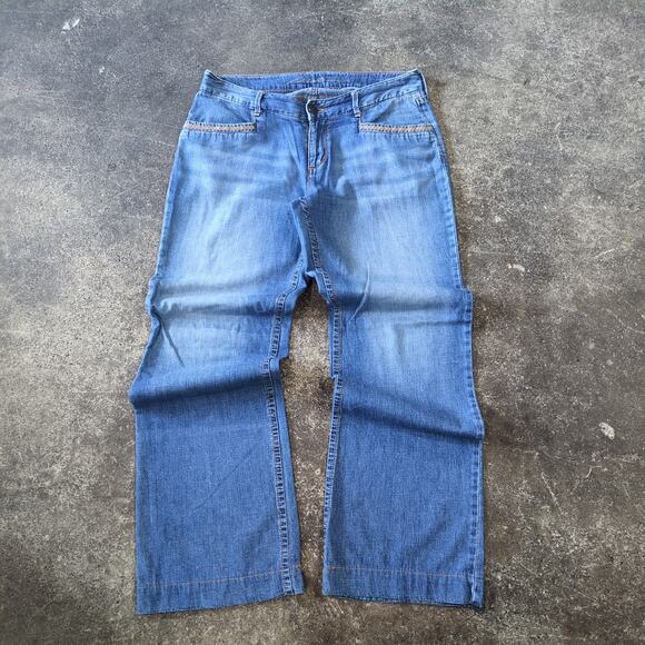 Eddie Bauer Wide Leg Jeans Womens 4 Blue Pants Flare Faded Denim Lightweight - Picture 1 of 8